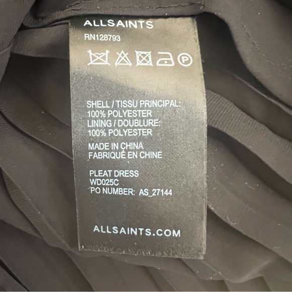 All Saints Black Pleat Spaghetti Strap Mini Dress B1/18 - Picture 9 of 13